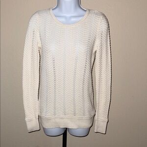 Ann Taylor LOFT Women's Cream Crew Neck Chevron Cotton Sweater Women’s Size XS